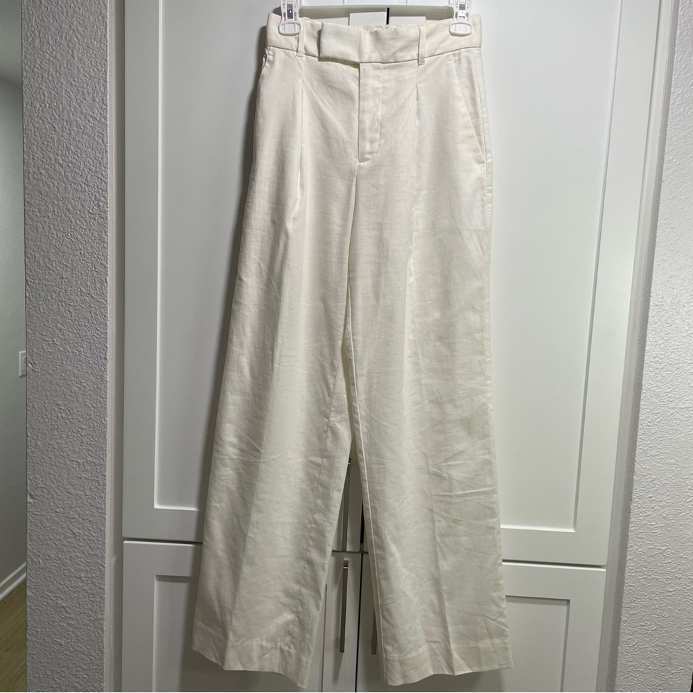 Banana Republic High Rise Linen Blend Wide Leg Trousers White Ecru